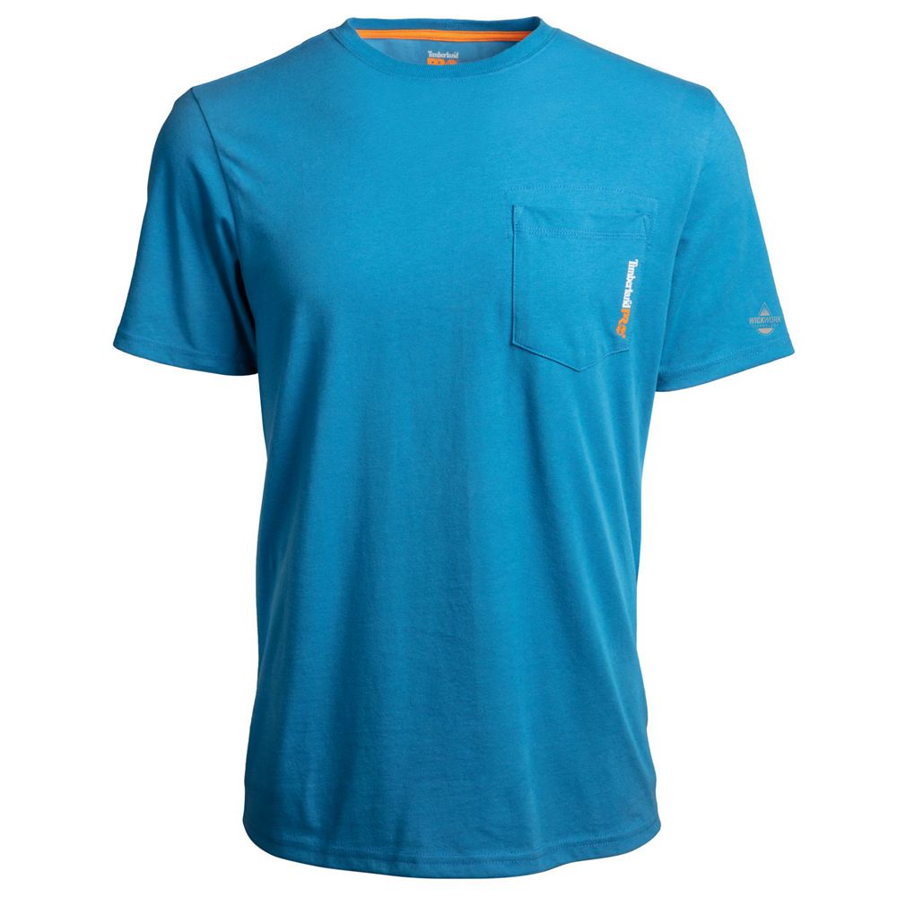 Camisetas Timberland Argentina Hombre - Pro® Short Sleeve Base Plate Wicking - Azules - ZONUBJ-930